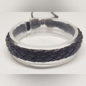 Men's bracelet leather braided black‎ new e69